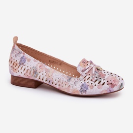 Jezzi Ballerines de travail ouvertes avec un arc éco fleur en daim amepitrea multicolore rose 4