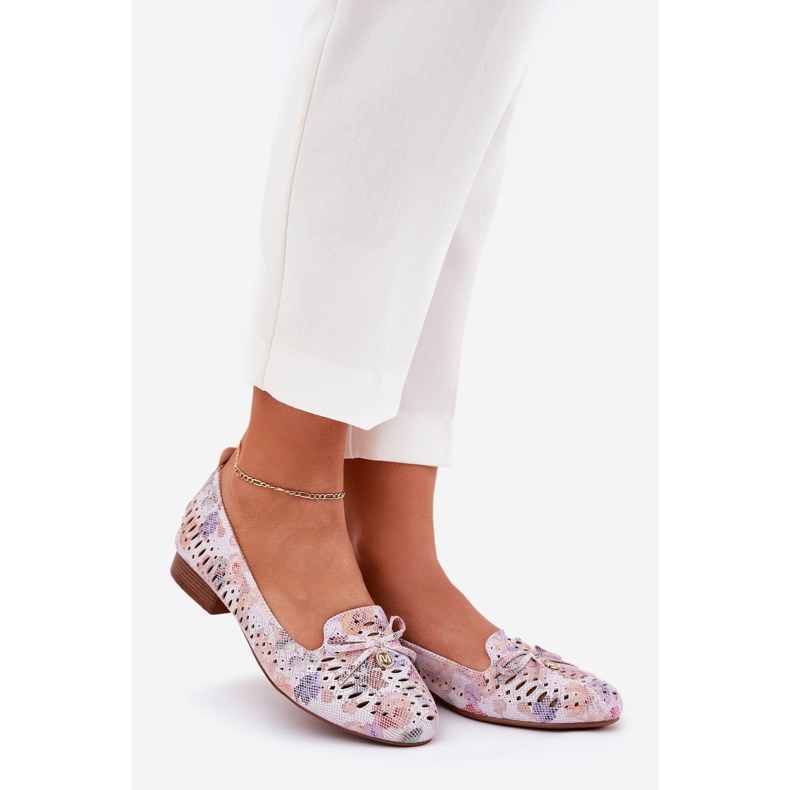 Jezzi Ballerines de travail ouvertes avec un arc éco fleur en daim amepitrea multicolore rose 1