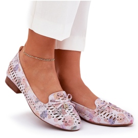 Jezzi Ballerines de travail ouvertes avec un arc éco fleur en daim amepitrea multicolore rose 8