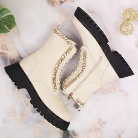 Bottines en cuir avec une chaîne isolée Artiker W HBH40 beige 12