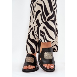 Jezzi Les tongs pour femmes sur un coin en cuir anchoïque avec décoration noire 2