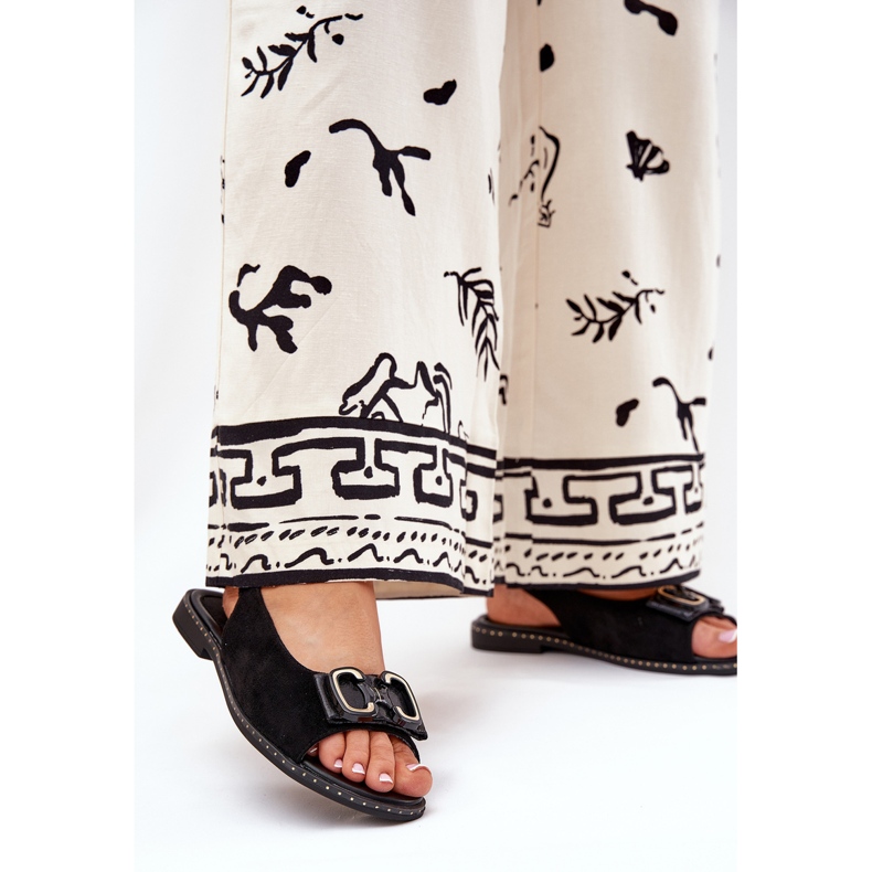 Jezzi Sandales plates avec décoration eco en daim noir 2