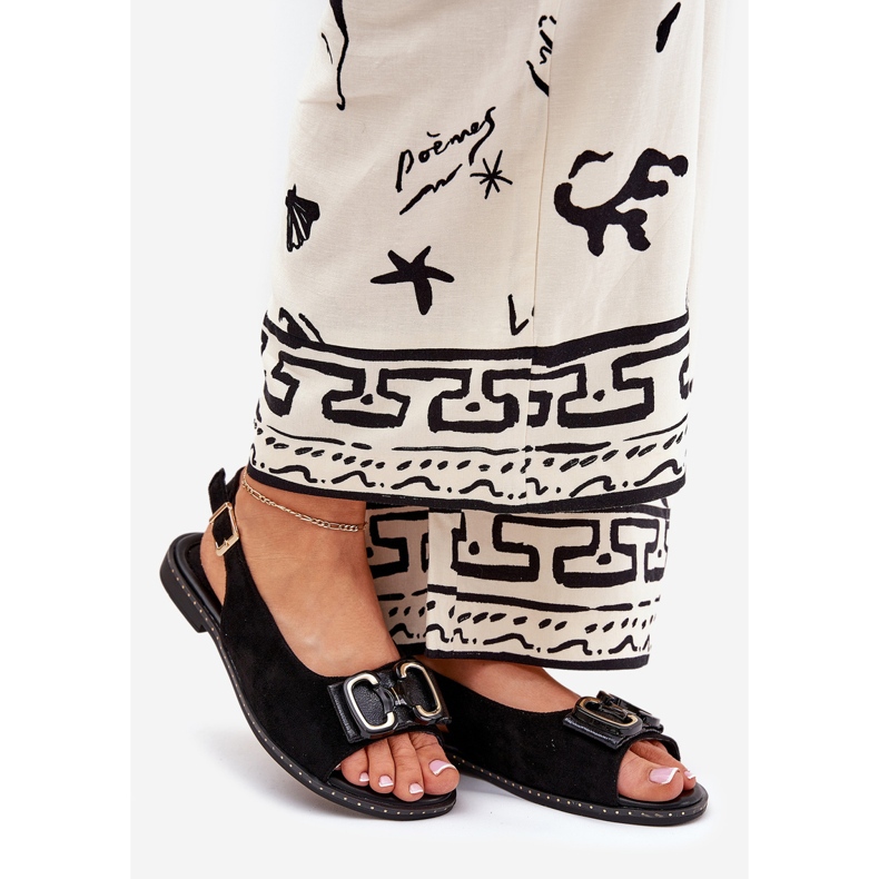 Jezzi Sandales plates avec décoration eco en daim noir 1