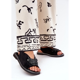 Jezzi Sandales féminines à thèmes plates avec une décoration noire le noir 2 Jezzi Sandales féminines à thèmes plates avec une décoration noire le noir 2