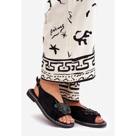 Jezzi Sandales féminines à thèmes plates avec une décoration noire le noir 1 Jezzi Sandales féminines à thèmes plates avec une décoration noire le noir 1