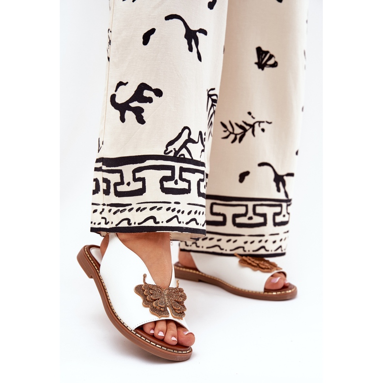 Jezzi Sandales féminines à thèmes plates avec une décoration blanche 2