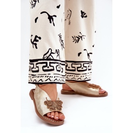 Jezzi Sandales féminines à thèmes plates avec ornement doré 2