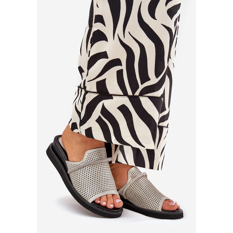 Jezzi Cales féminines avec une sangle en argent décorative gris 1