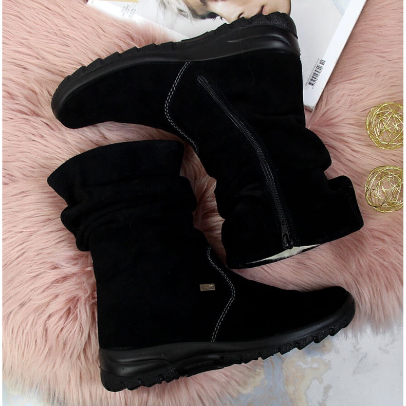 Bottes en cuir isolées pour femmes RIEKER Z7171-01 le noir 1 Bottes en cuir isolées pour femmes RIEKER Z7171-01 le noir 1