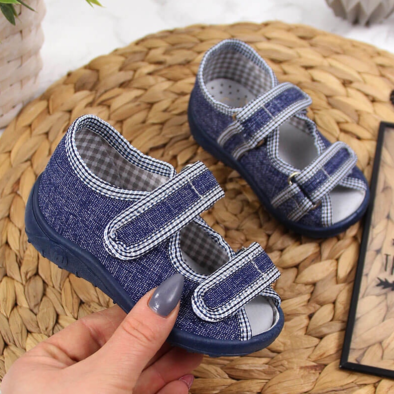 Chaussons garçons sandales home bleu marine et gris Nazo 2