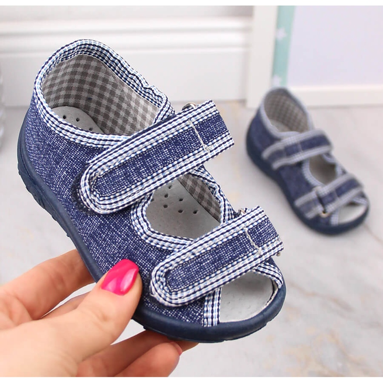 Chaussons garçons sandales home bleu marine et gris Nazo 1