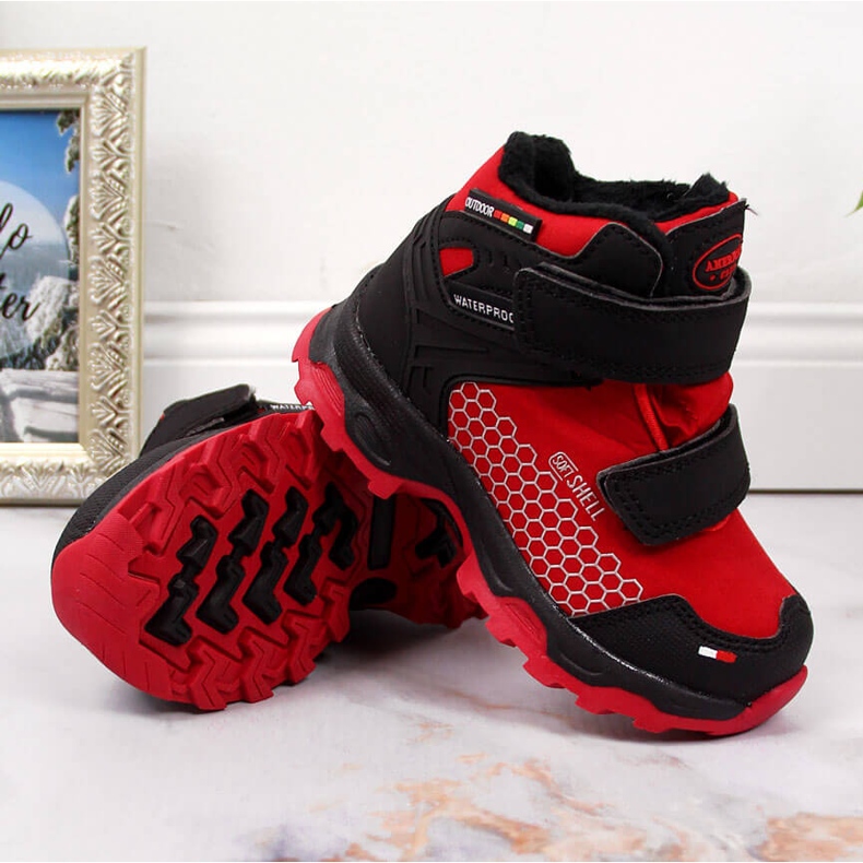 Bottes de neige imperméables pour enfants avec fermeture scratch rouge American Club noir 2