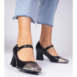 Pompes pour femmes noires avec un orteil en argent le noir 3