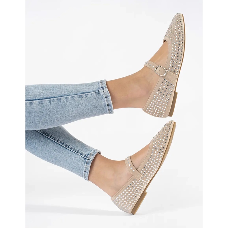 Ballerines femme beiges avec zircons 1