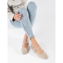 Ballerines femme beiges avec zircons 2