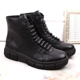 Bottes compensées noires isolées confortables pour femmes Rieker X3428-00 le noir 2