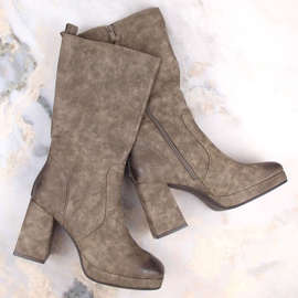 Bottines isolées à talons hauts pour femme Jezzi RMR2288-5 avec élastique kaki vert 4