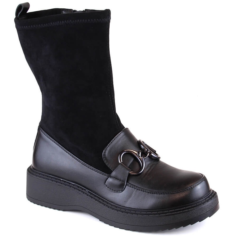 Bottes femme, mocassins plateforme isolés noirs, Sabatina DM23-18N 1