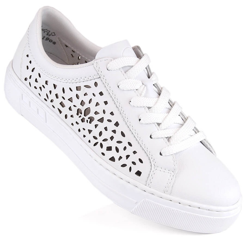 Chaussures de sport confortables en cuir ajouré pour femmes, blanches, Rieker L8831-80 2