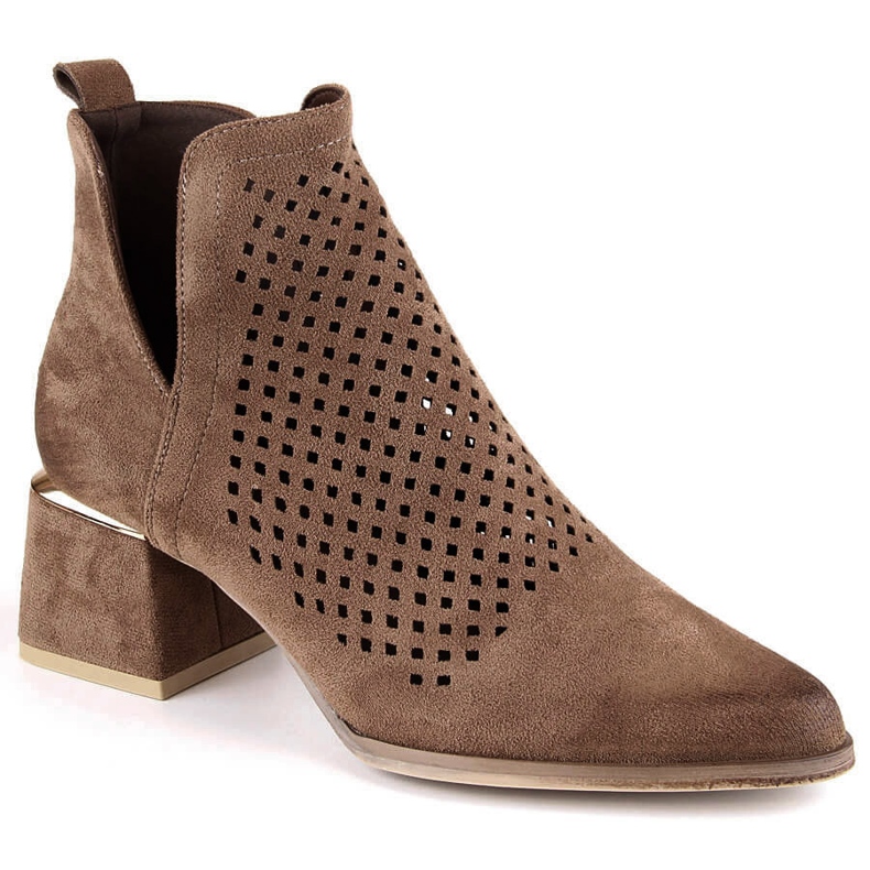 Bottines à talons hauts ajourées pour femme en daim marron Potocki SZ12356 brun 1