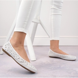 Ballerines ajourées confortables en cuir pour femme, blanc Rieker 41460-80 blanche 10