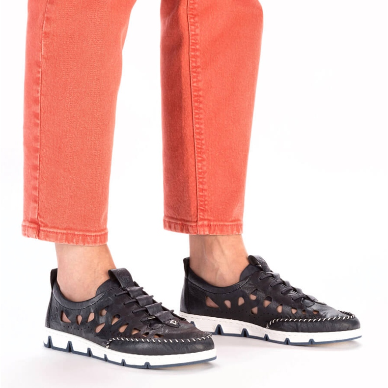 Chaussures à enfiler ajourées en cuir pour femme, bleu marine Rieker 49956-14 1 Chaussures à enfiler ajourées en cuir pour femme, bleu marine Rieker 49956-14 1