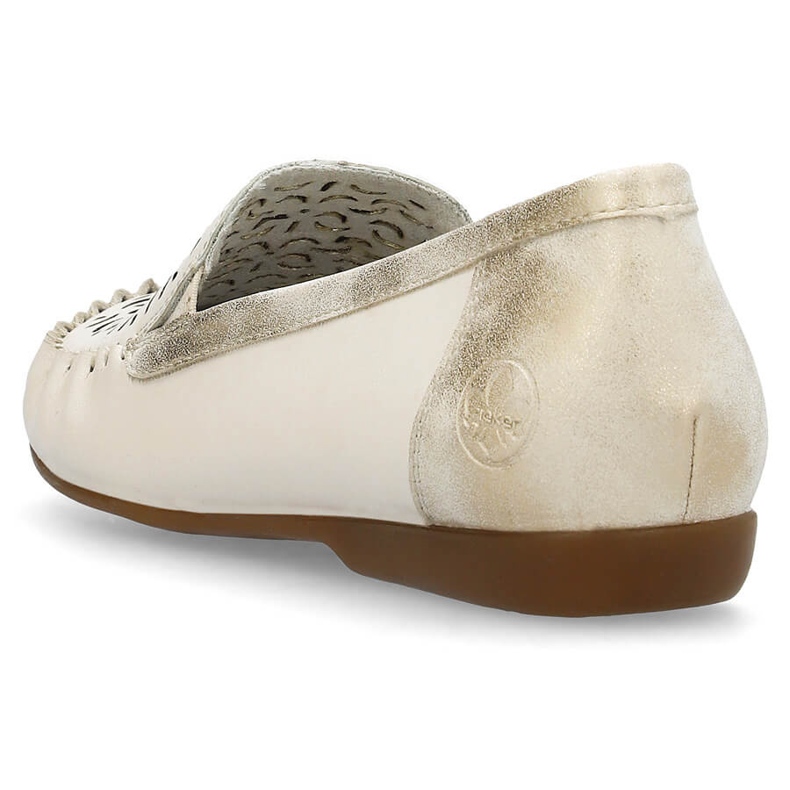 Chaussures confortables en cuir, mocassins ajourés femme, beige Rieker L6350-60 1