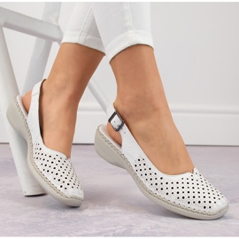Sandales confortables en cuir entièrement ajourées pour femmes, blanc Rieker 41350-80 blanche 3