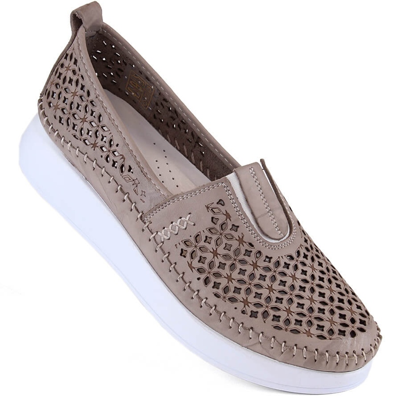 Slip-on femme en cuir ajouré, beige T.Sokolski 0712 1