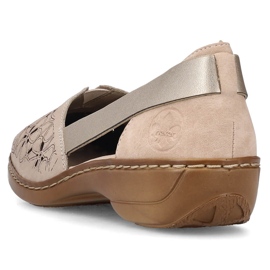 Chaussures à enfiler d'été confortables en cuir pour femmes, beige Rieker 41356-60 1