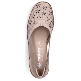 Chaussures à enfiler d'été confortables en cuir pour femmes, beige Rieker 41356-60 2
