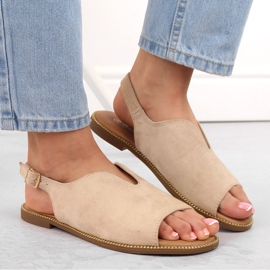 Sandales plates femme en daim beige Potocki BF47305 7