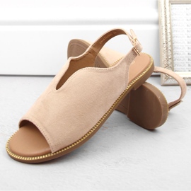Sandales plates femme en daim beige Potocki BF47305 3