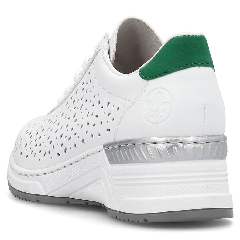 Chaussures de sport ajourées confortables en cuir pour femmes, blanches Rieker N43A1-80 2