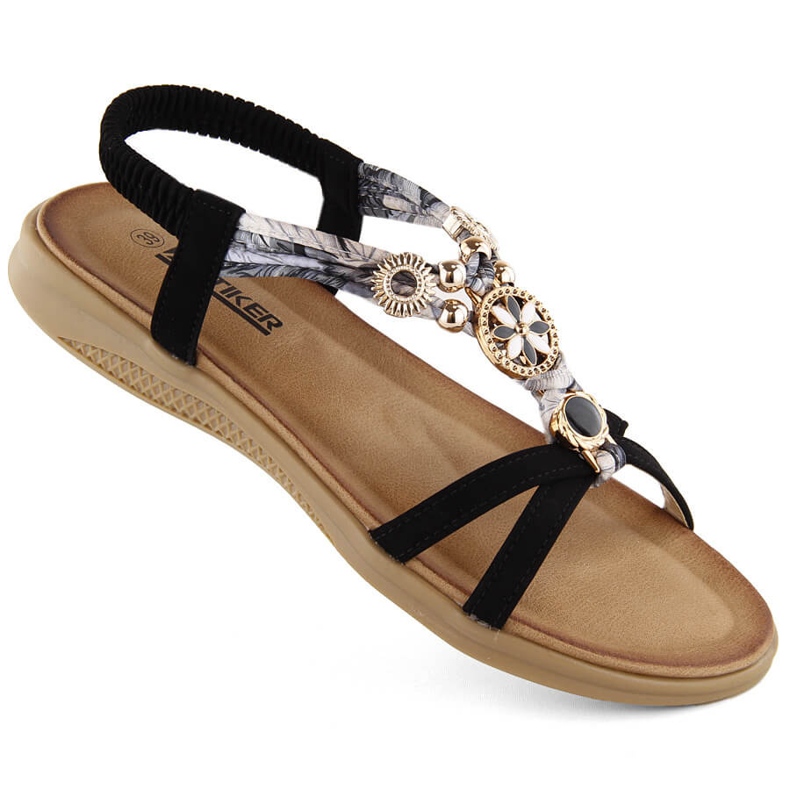 Sandales plates noires confortables pour femmes Artiker 54C1334 1