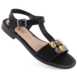 Sandales confortables pour femmes noires avec zircons cubiques S.Barski 030 1