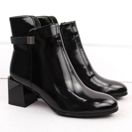 Bottines en cuir verni noir à talon décoratif D&amp;A S.Barski Premium Collection MR880-140 2