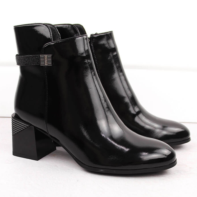 Bottines en cuir verni noir à talon décoratif D&amp;A S.Barski Premium Collection MR880-140 2