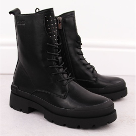 Bottes de travail en cuir avec rivets pour femme, noires Big Star OO274A269 le noir 2 Bottes de travail en cuir avec rivets pour femme, noires Big Star OO274A269 le noir 2