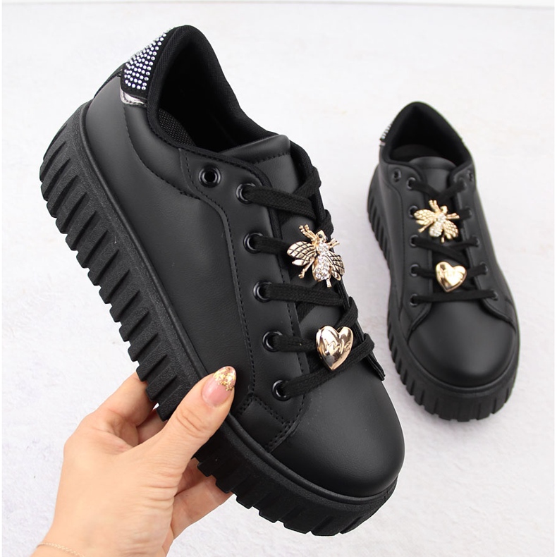 Chaussures de sport à plateforme pour femmes, noires NEWS 4756 1