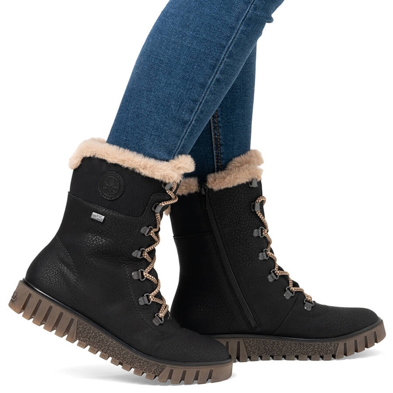 Bottes imperméables pour femmes avec fourrure, noires Rieker Y3424-00 le noir 1