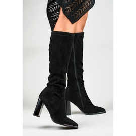 Bottines à talons hauts et bout pointu pour femme en daim noir GD-FL3040B le noir 2