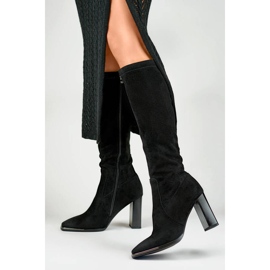 Bottines à talons hauts et bout pointu pour femme en daim noir GD-FL3040B le noir 3