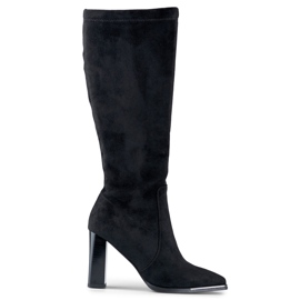 Bottines à talons hauts et bout pointu pour femme en daim noir GD-FL3040B le noir 4