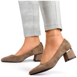Escarpins femme bout pointu avec bloc bas, daim beige GD-XR-103B-KH 1