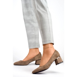 Escarpins femme bout pointu avec bloc bas, daim beige GD-XR-103B-KH 4