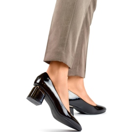 Escarpins femme bout pointu avec bloc bas, noir verni, GD-XR-387B le noir 1