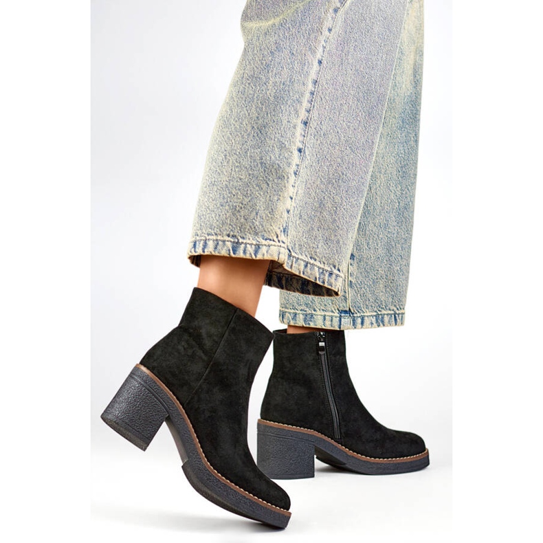 Bottes classiques à talons hauts en daim pour femmes, noir 9613B le noir 2