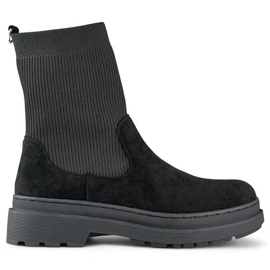 Bottines femme en daim à tige chaussette, noir HB-175B le noir 3