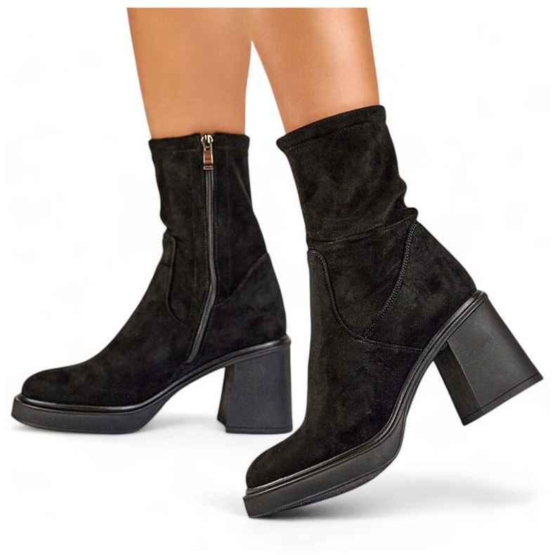 Bottines femme à tige en daim souple, noir GD-FL2202B 1